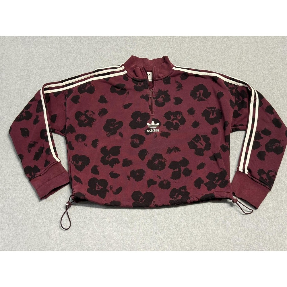 Adidas‎ Originals Sweatshirt Womens Medium Red Leopard 1/4 Zip Mock Neck EC1900